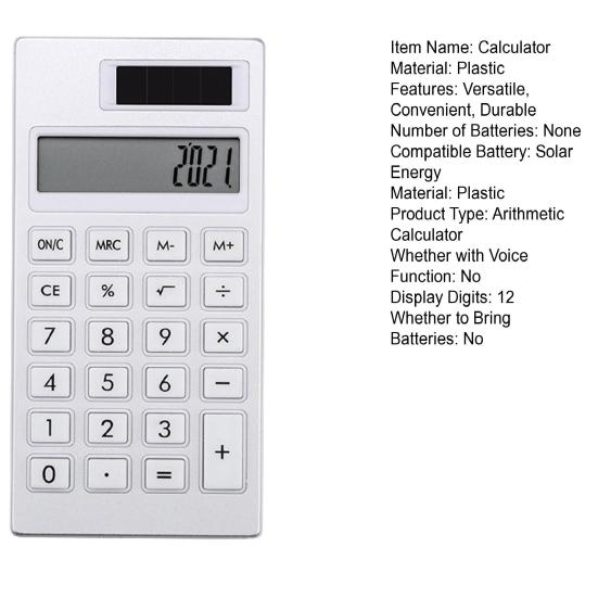 Solar Calculator Easy-to-read 12-Digit Mechanical Calculator with Large LCD Display for Office School Home