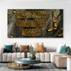 Classic Islamic Arabic Calligraphy Gold Wall Art Canvas Painting Muslim Quran HD Prints Poster Pic for Bedroom Living Room Decor