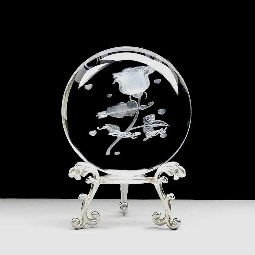 60mm 3D Crystal Ball Laser Engraved Glass Ornaments Animal Figurine Collectibles Paperweight Home Art Decor with Stand