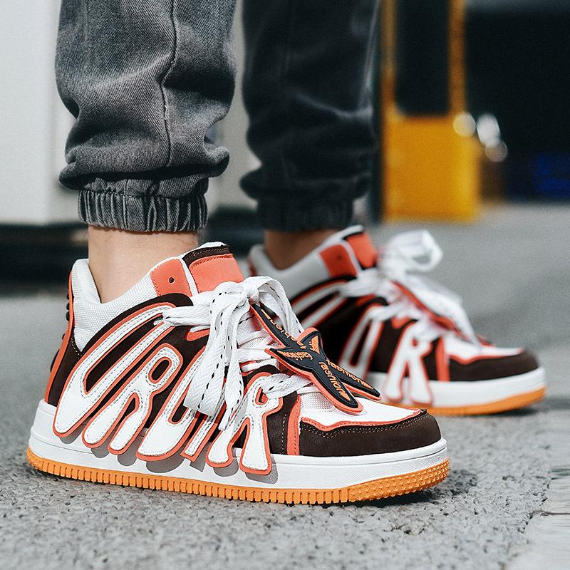 European Station Men's Shoes American High Street Letter Niche Bread Shoes Retro Skateboard Shoes Platform High Top Casual Moral Training Shoes
