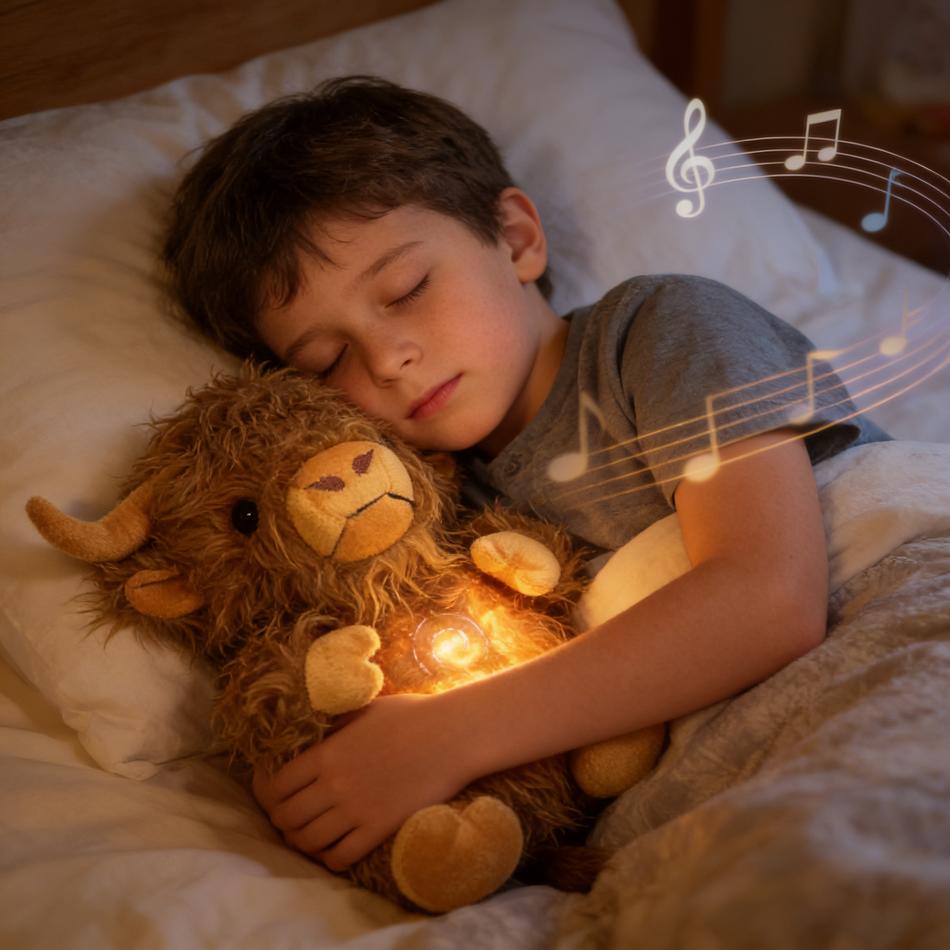 31Cm Simulation Highland Cow Plush Doll Cute Peluche Plush Soothes Plaything Highland Cattle Anime Music Light Sleep Gifts Room Decoration