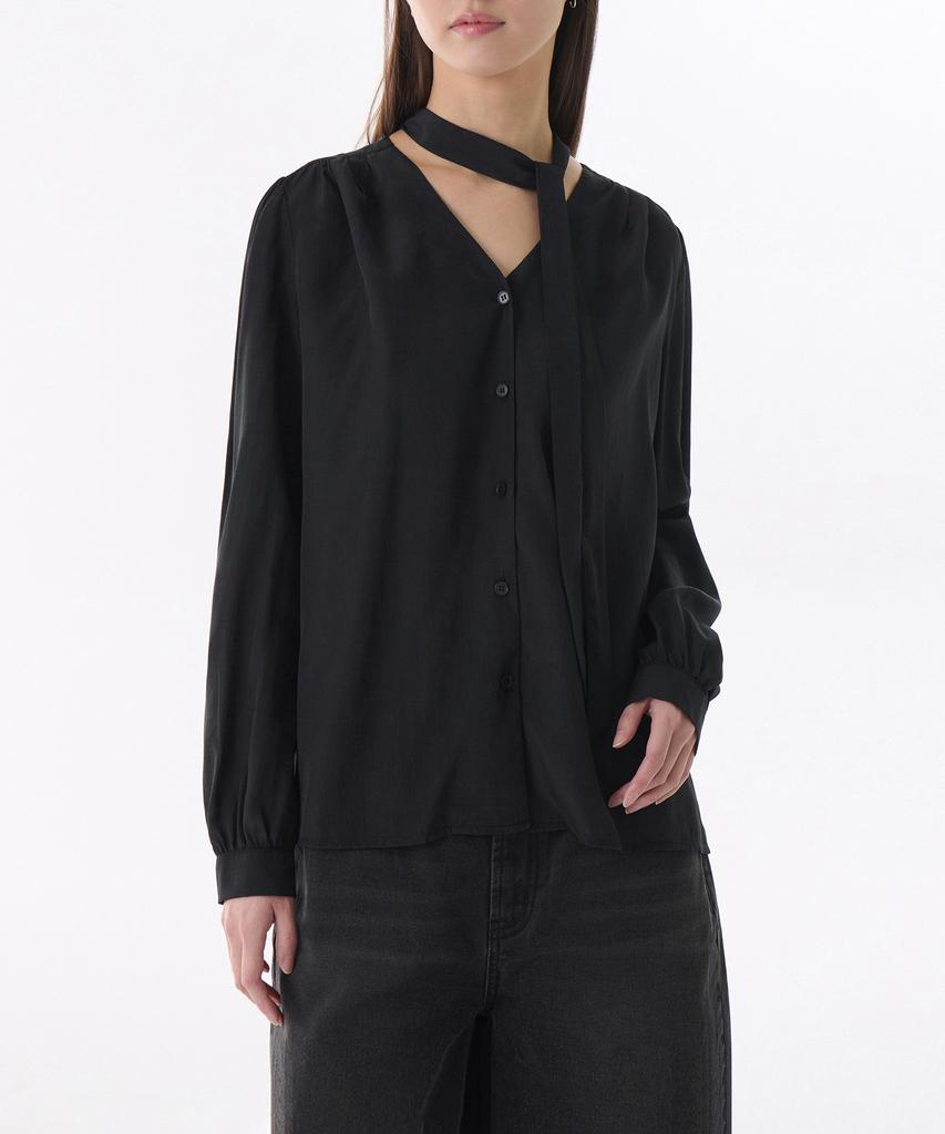 MUSINSA STANDARD WOMAN Women'S Volume Shirring Tie Blouse [Black]