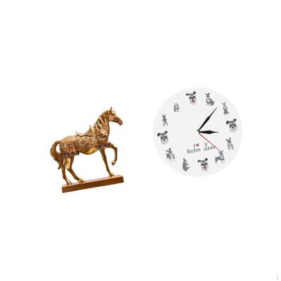 Horse Sculpture Resin Figurine Animal Statue for Home Office Decor with Round Analog Wall Clock