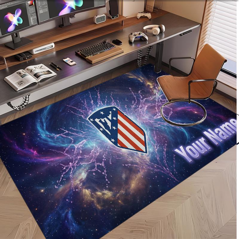 Personalized Crystal Velvet Carpet Atletico Madrid FC Pattern Non Slip Floor Rug