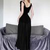 Suspender Dress Women's Senior Sense Huge Thin Long Skirt Black Banquet Dress
