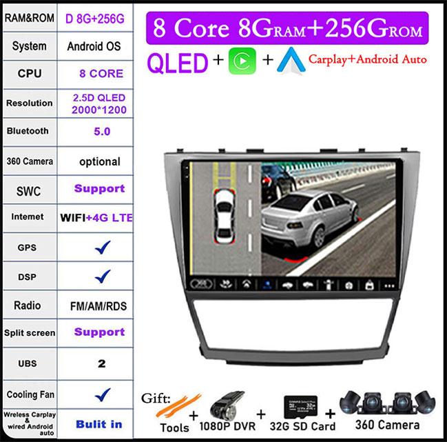 DSP 10 Inch For Toyota Camry 40 2007-2011 IPS/QLED Screen Car Radio Android 14 Autoradio Multimedia Video Navigation GPS