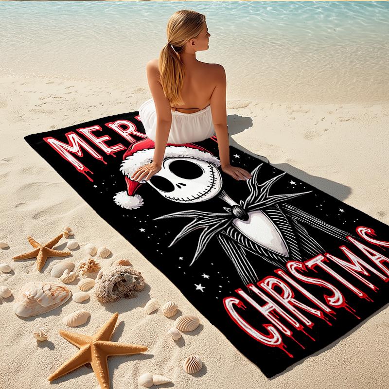 1Pc Christmas Nightmare Before Beach Towel, Quick Dry, Multi-Use for Beach Pool Gym Yoga Home Travel, Christmas, Halloween, Xmas Gift S30