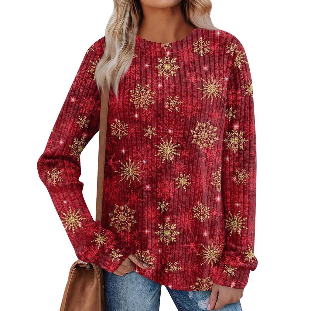 Women's Printed Lightweight Brushed-Cotton Round Neck Top