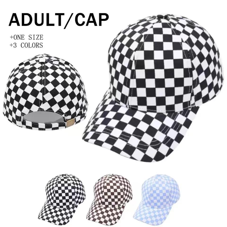 Cappellino da Baseball a Scacchiera Bianco e Nero a Quadretti Reticolo Plaid Primavera Estate Nuovo Retro Casual Parasole Cappello da Sole da Viaggio Cappello da Esterno Tendenza