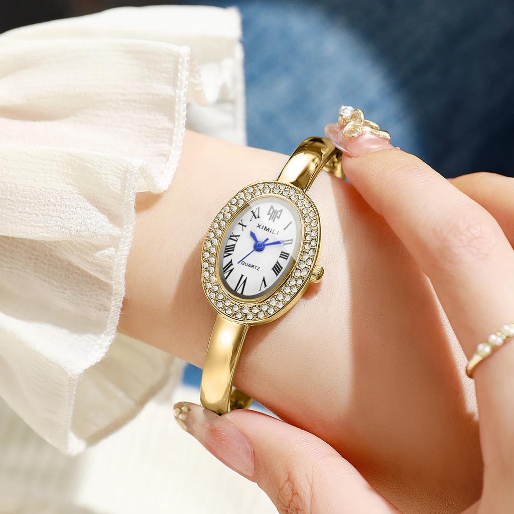 Fashion Oval Roma Dial Women Quartz Watch Elegant Rhinestone Bracelet Bangle Strap Ladies Wristwatch Reloj Mujer