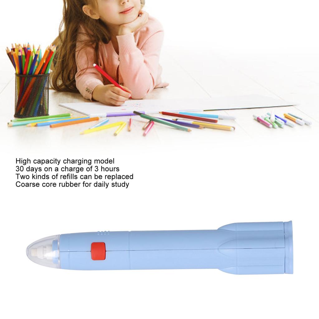 Electric Eraser Low Noise Rechargble 2 Replacble Refills 2.7x16cm ABS Electric Pencil Eraser for Study