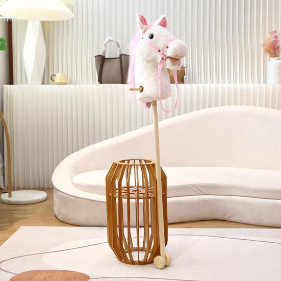Plüsch-Steckenpferd-Spielzeug für Kinder, handgefertigt, Steckenpferd auf einem Stock, Rollenspiel, simulierter Ponykopf, Reitstock-Spielzeug mit Holzrädern
