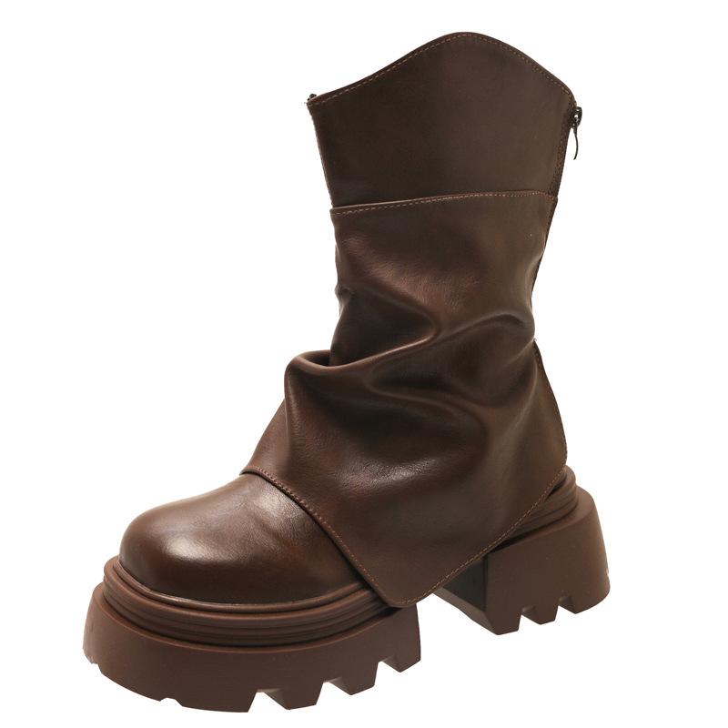 Brown Maillard platform Martin boots women's 2025 new summer single boots short boots heightening pile pants tube boots