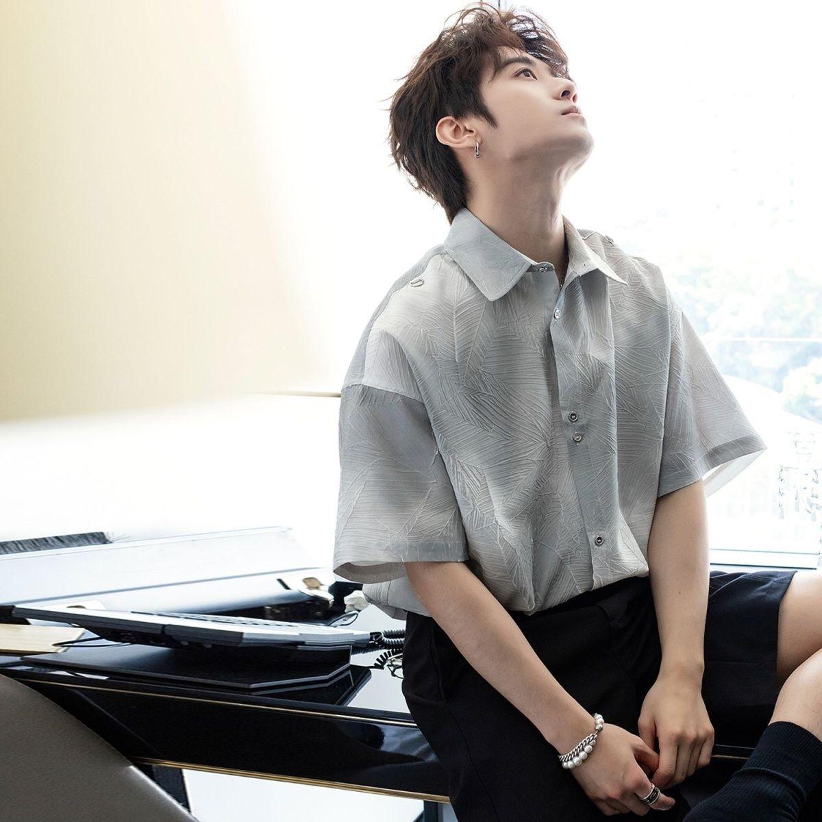 

Свободная мужская летняя повседневная рубашка с коротким рукавом 3XL слоновая кость