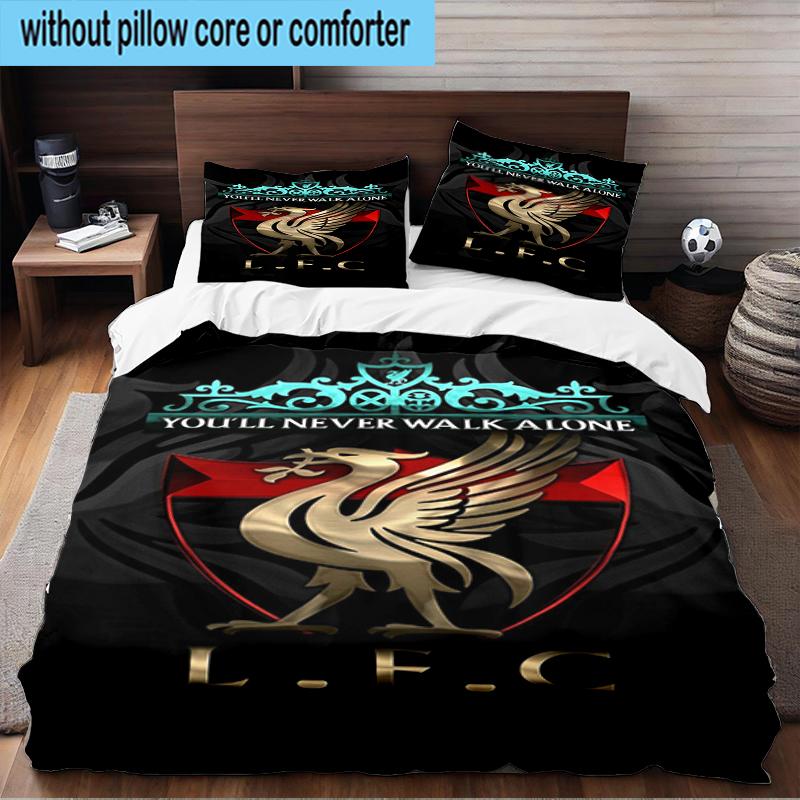 Liverpool Football Club Set Biancheria da Letto 3 Pezzi Stampa 2D (Include 1 Copripiumino + 2 Federe Senza Imbottitura), Decorazione camera da letto, Regalo ventilatore