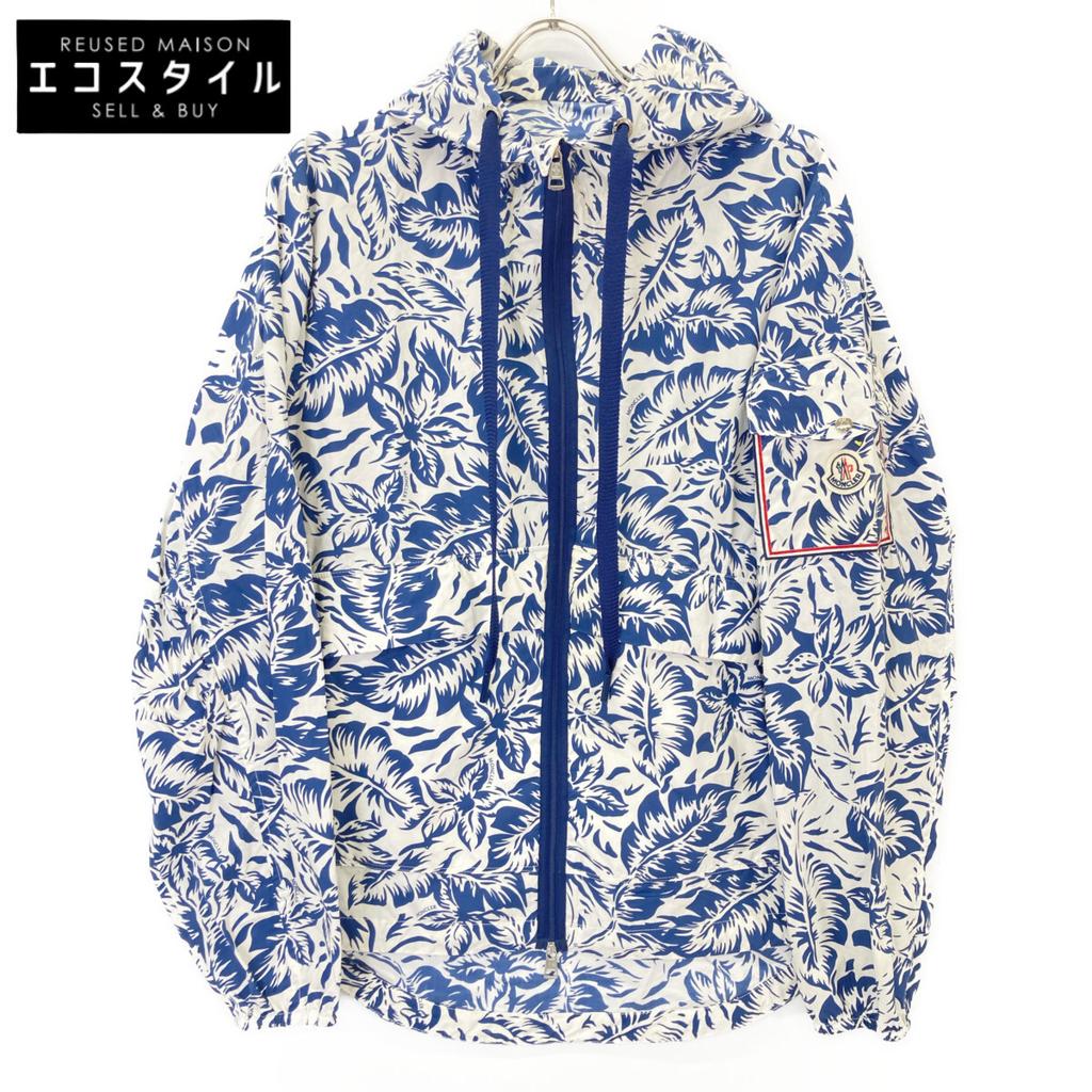 MONCLER Blue 2021 EBIZO all-over print zip hoodie Jacket 2 White x blueUsed