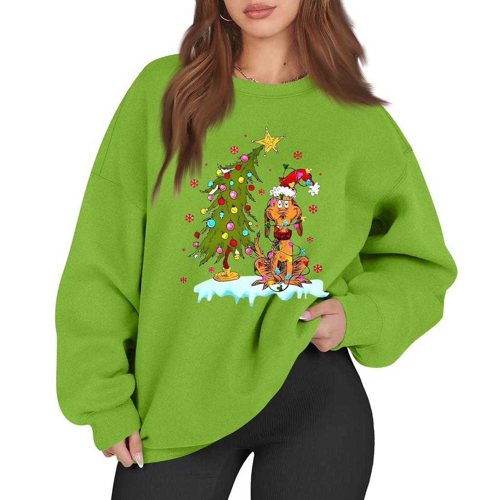 Women's Casual Fashion Long Sleeve Christmas Printed Round Neck Sweatshirt Top