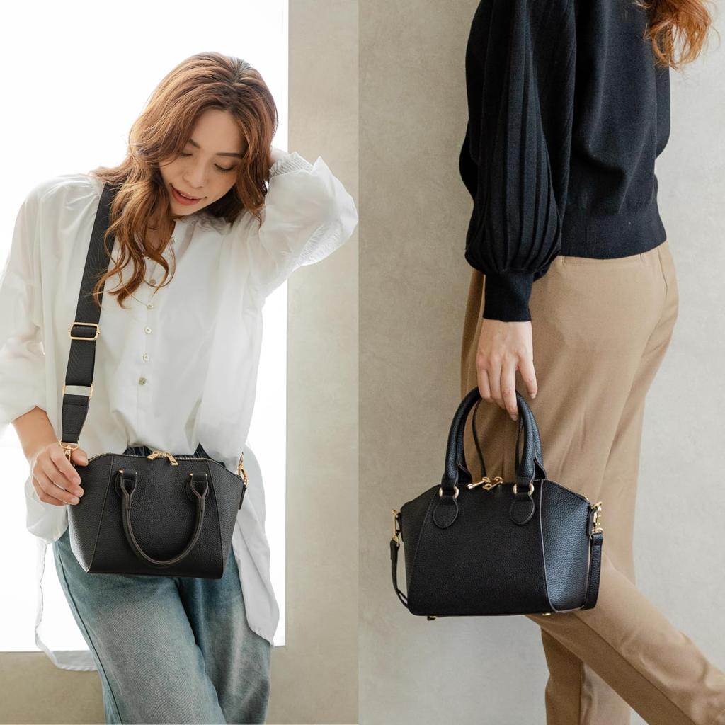 Shoulder Bag Handbag 2way Tote Mini Lightweight Compact Crossbody Pouch 2 Types of Straps Black [Miwoluna] Women's