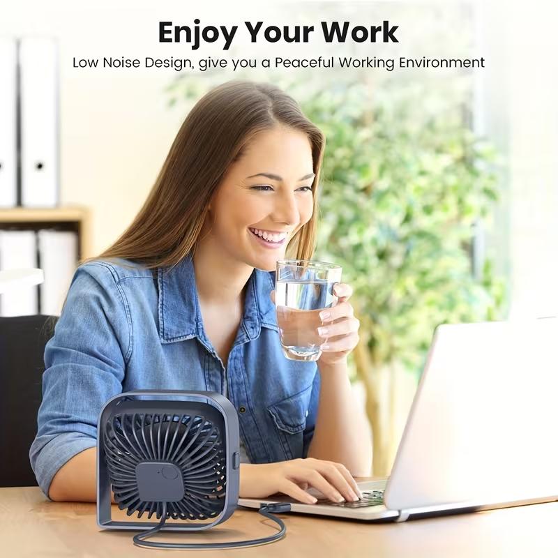 Portable USB Desk Fan 360° Adjustable 3 Speed Quiet Mini Desktop Cooling Fan