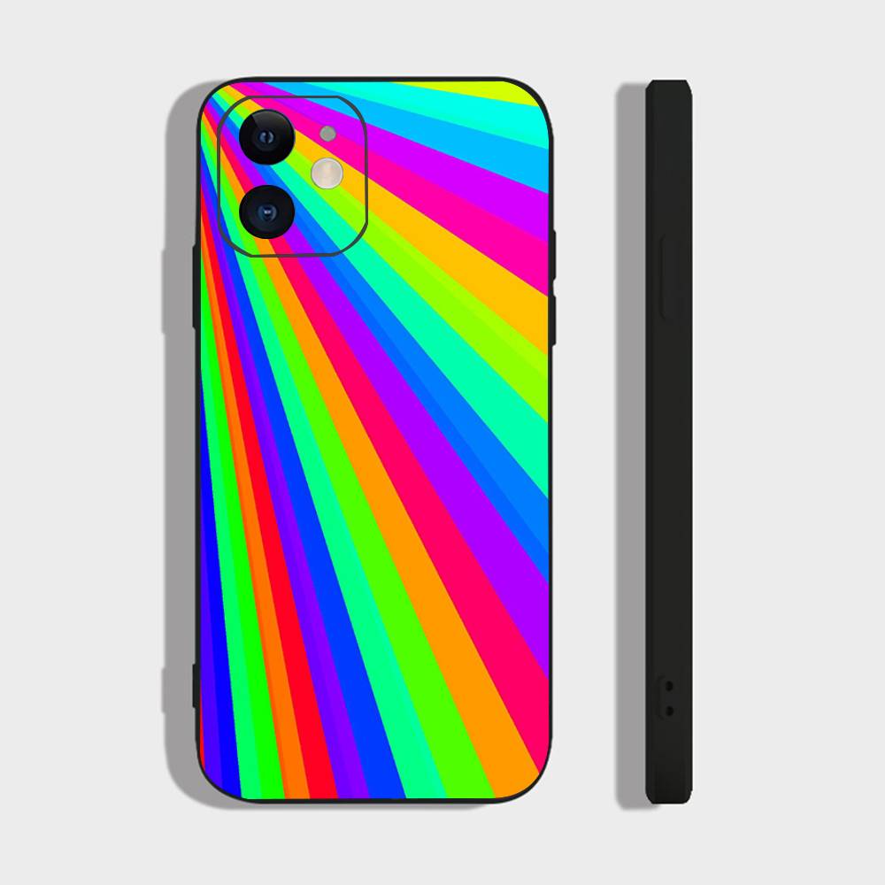 

Rainbow Phone Case For IPhone 17 Air 16 15 14 13 Pro Max 11 12 Black Silicone Cover IPHONE 14PRO