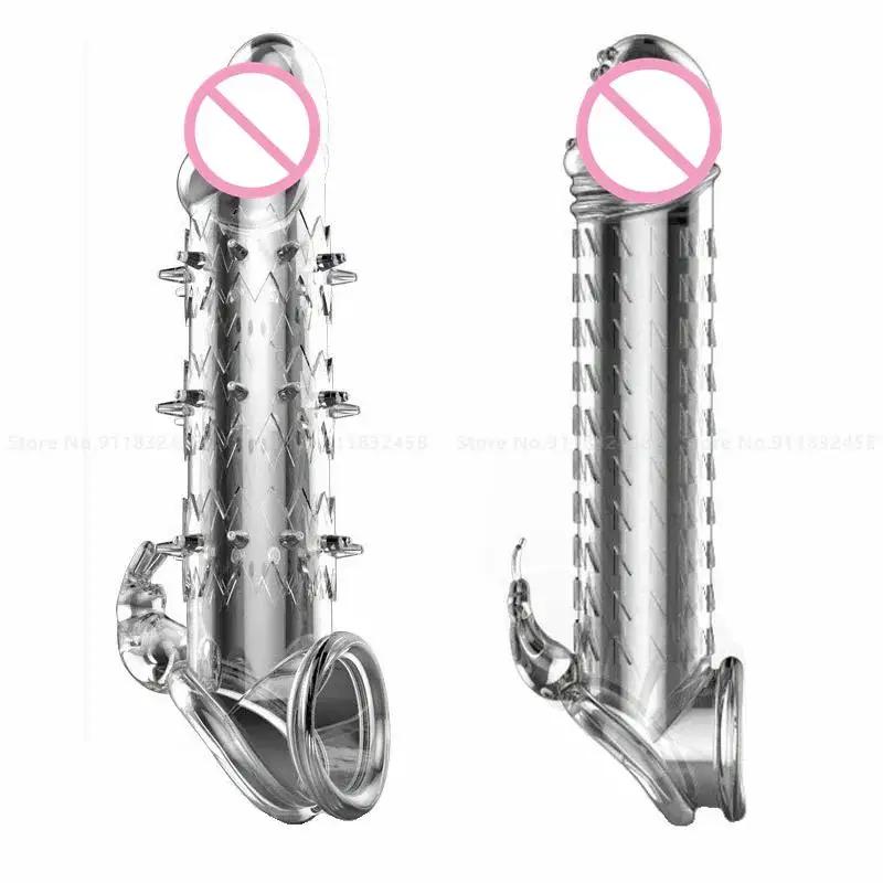 Penis Sleeve Delay Ejaculation Silicone Sex Toys For Couples Crystal Penis Extender Enlarger Cock Enlarger Ring Sex Shop