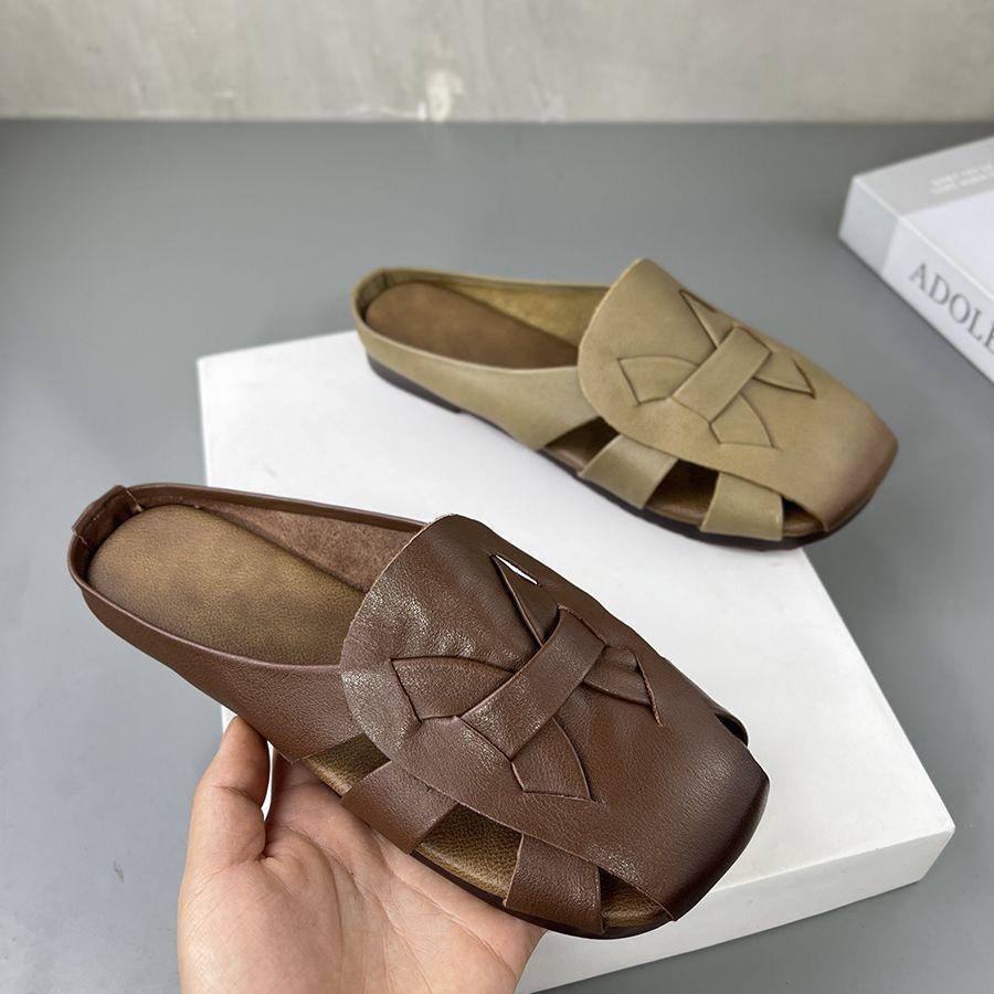 Retro bag head slippers women's outer wear summer flat bottom half drag 2025 new soft bottom comfortable casual simple cool slippers