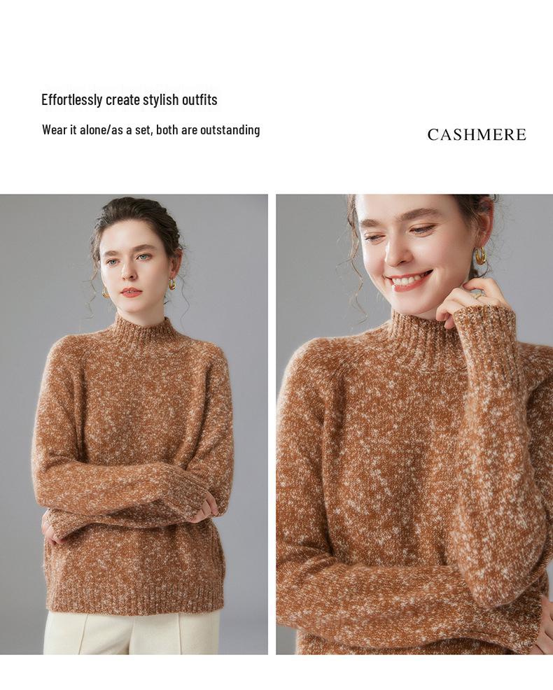 Women's Korean Style Floral Yarn Cashmere Sweater - Autumn/Winter Half-High Collar Loose Slimming Pullover