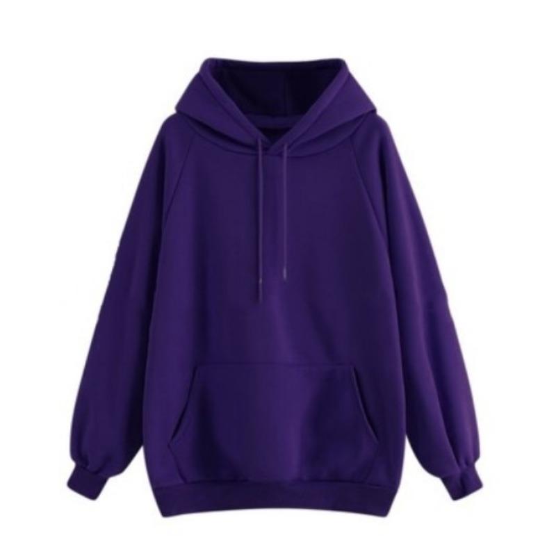 Solid color blank version hooded sweater women, loose velvet thickened long-sleeved top in autumn and winter