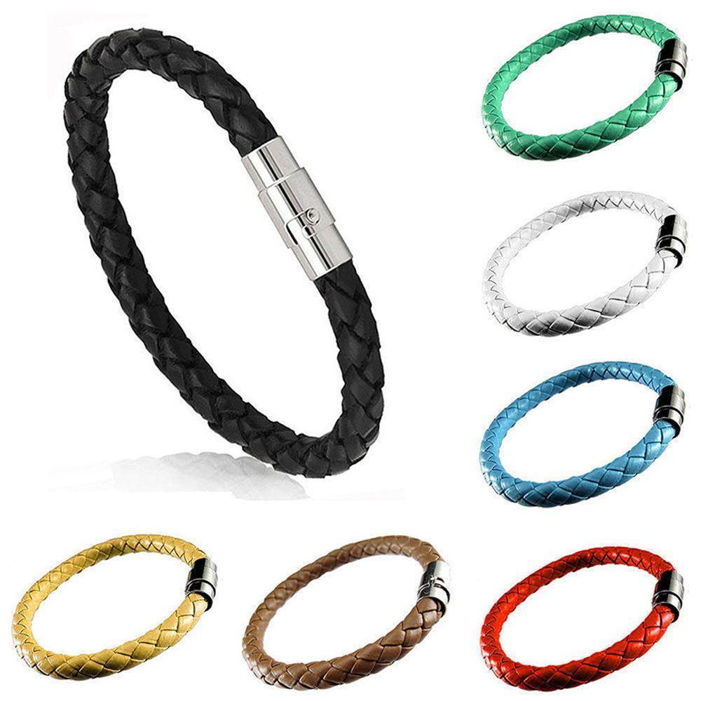 Trendy 1 Piece Women Men PU Leather Braided Fashion Accessories Magnetic Clasp Jewelry Bracelet