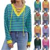 Women's Fashionable Casual Striped Hooded Loose Long Sleeved Pullover Top
