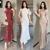 White Evening Dress Women's New High-end Light Luxury Niche High-end Banquet Temperament Host Shiny Fishtail Skirt