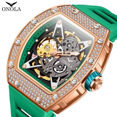 Men's ONOLA Waterproof Automatic Mechanical Watch with Silicone Band and Diamond Detail