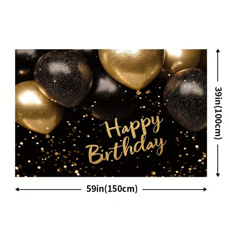 2D Luxury Black Gold Birthday Backdrop - Formal Party Photo Booth Background