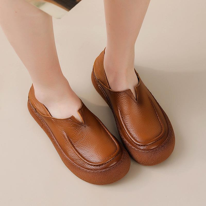 Μόδα Νέα Αυθεντικά Δερμάτινα Φλατ Γυναικεία Παπούτσια Οδήγησης 2025 Άνοιξη Λόφερ Χειροποίητες Ρετρό Μοκασίνες Γυναικεία Άνετα Παπούτσια με Φαρδιά Μύτη