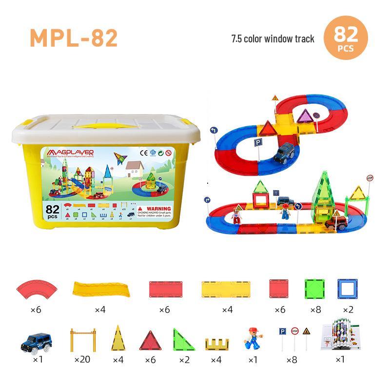 Cross-Border Magnetic Tiles: Colorful Large Window Building Blocks with Pipe Rolling Ball for Kids