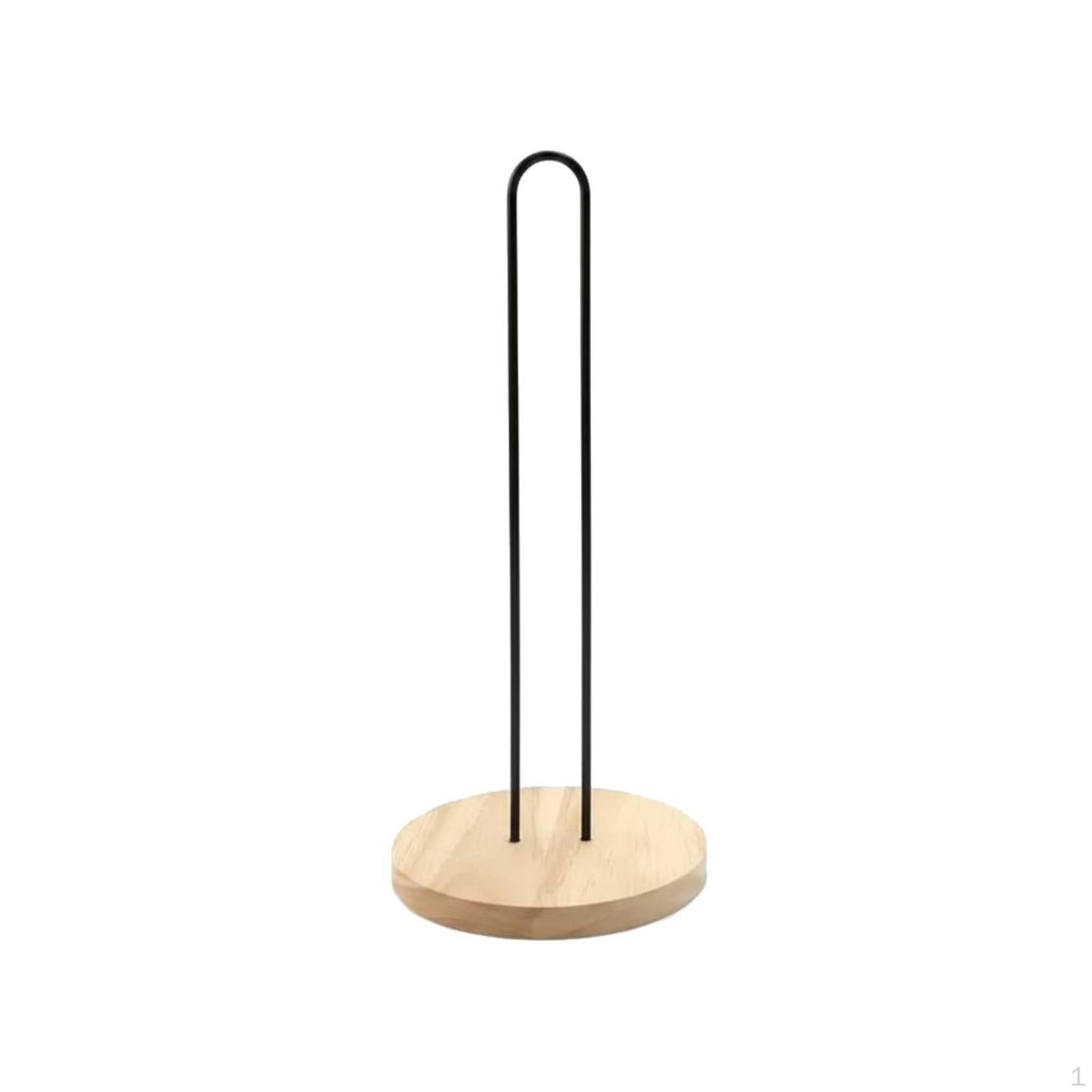 Wooden Base Paper Towel Rack Freestanding Countertop Stand Minimalist Design Kitchen