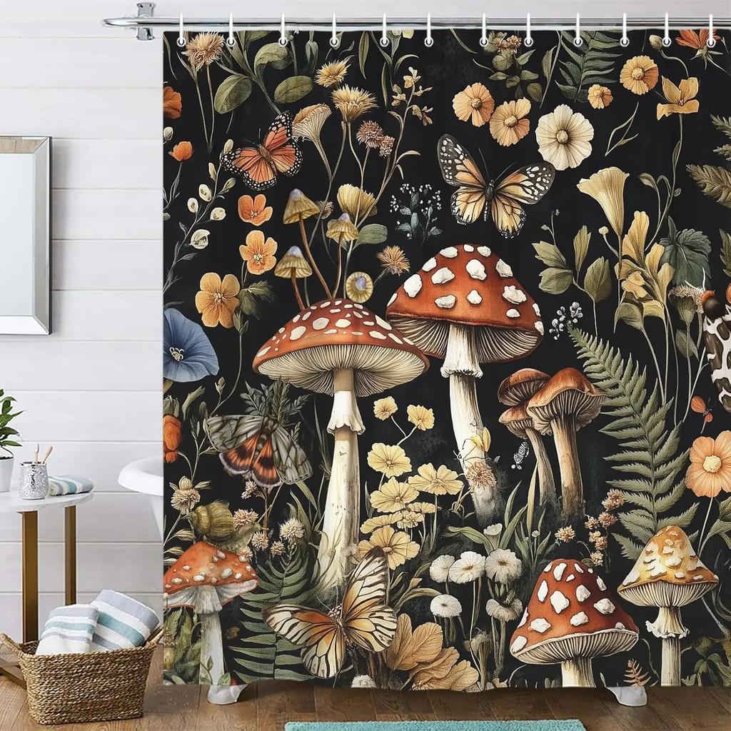 Fairy Village Forest Shower Curtain, Home Bathroom Decoration Woodland Wildlife Pattern Shower Curtain With Hook