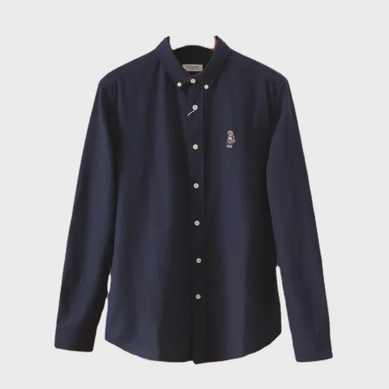 Oxford Beer Geborduurd Heren 100% Katoen Effen Lange Mouw Shirt - Originele Pasvorm voor Herfst & Winter