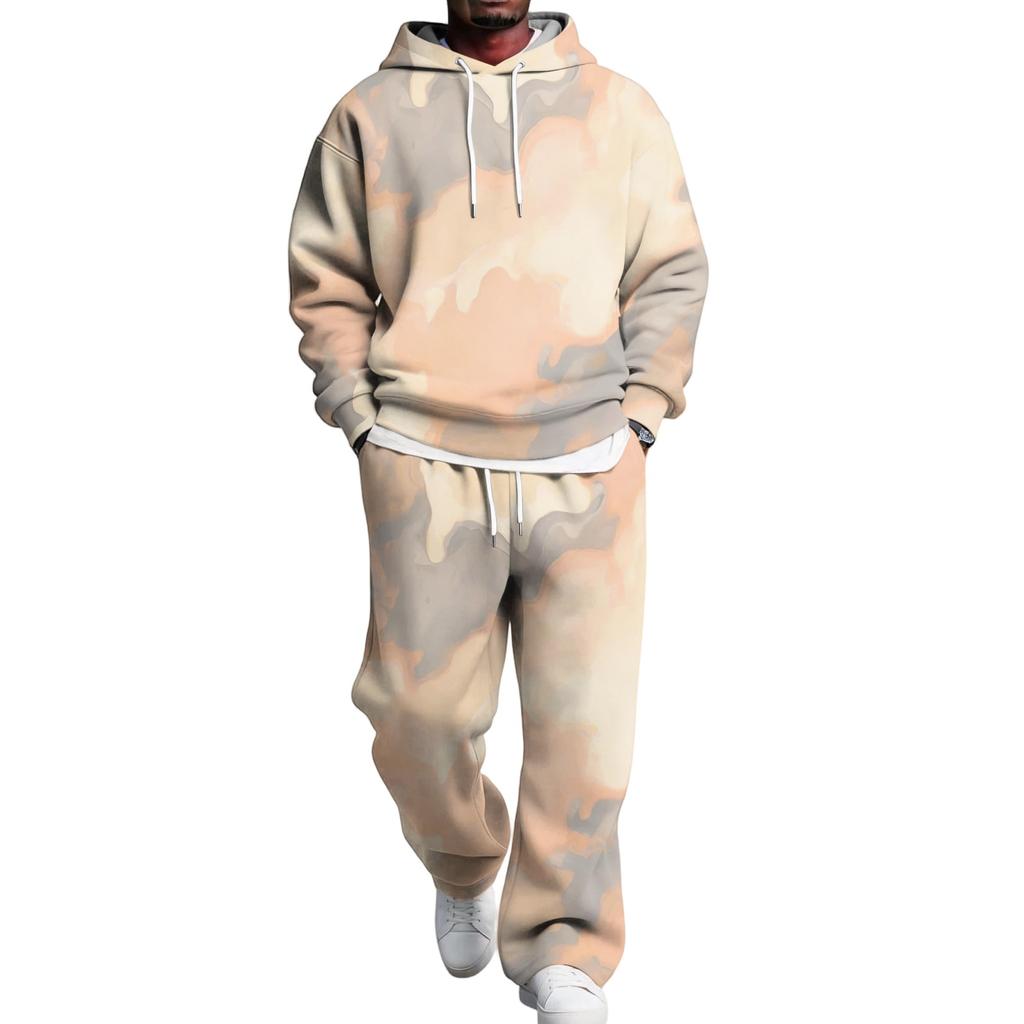 Men's Hoodie and Sweatpants Set with Elastic Waist, Casual Two Piece Outfit
