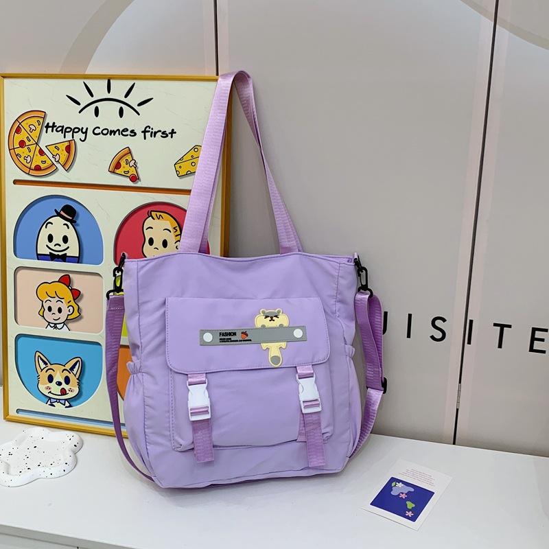 Student large-capacity portable make-up bag, simple solid color casual shoulder bag, junior high school student handbag