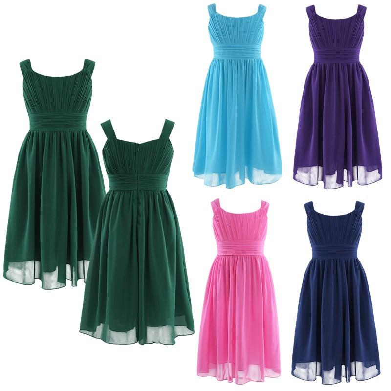 

Children Girls Sleeveless Pleated Princess Flower Girl Dress for Pageant Wedding Bridesmaid Birthday Party 14-16 Years зелений