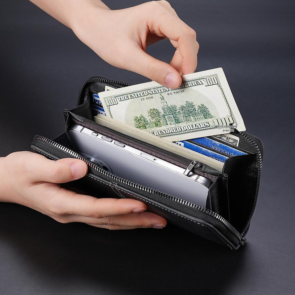 Men's Zipper Long Wallet - Large Capacity Phone Clutch