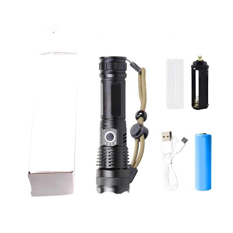 XHP50 Aluminum Alloy Telescopic Flashlight LED Power Display USB Rechargeable Strong Light Flashlight