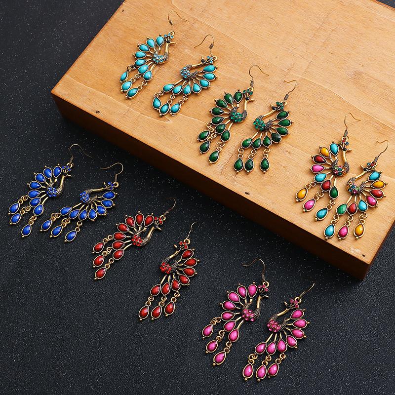 Theme Animal Alloy Earrings With Colorful Resin Stones For Ladies Fashion