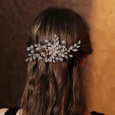 Bridal Handmade Flower Hair Comb With Marquise Rhinestones For Wedding Updo Bridal Headpiece And Gown Accessories