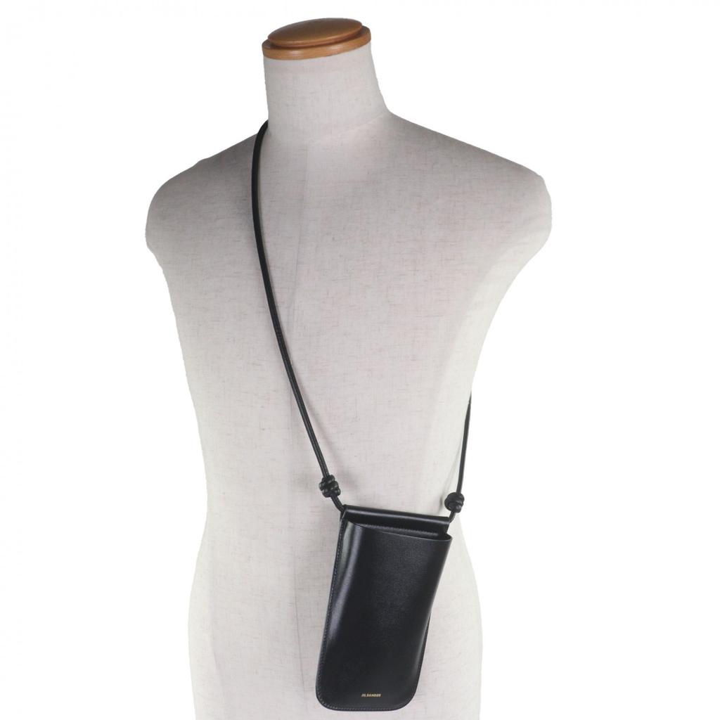 Excellent JIL SANDER Mobile Case GIRO PHONE CASE Logo Print Shoulder Bag Black Used