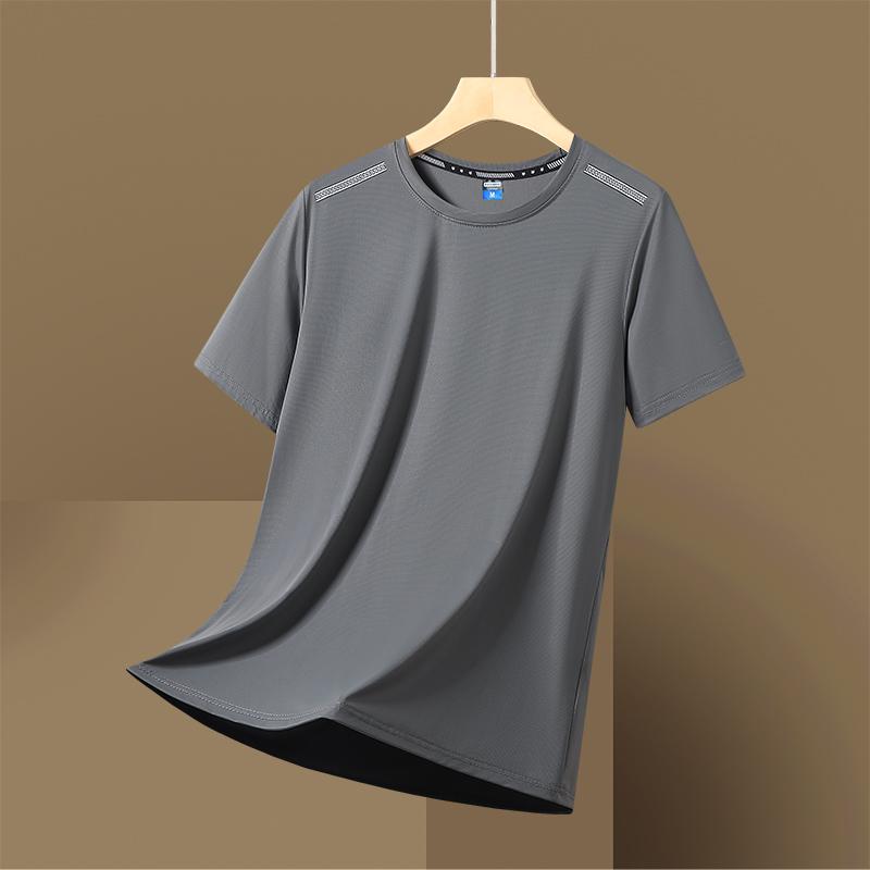 Summer Ice Silk Short Sleeved Men's Sports Short Sleeved Casual T-shirt Men's Outdoor Leisure Sports Quick Drying Short Sleeved T-shirt