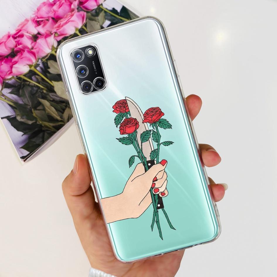 For OPPO A52 Case OPPOA52 CPH2069 A 52 Flower Phone Case Fashion Transparent Silicone Soft TPU Back Cover For OPPO A72 A92 Coque