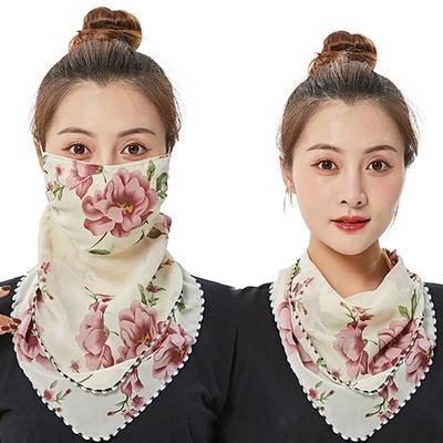 Bandanas for Women Chiffon Neck Gaiter Bandana Floral Pattern Hanging Ear Scarves Thin Veil Bib Fashion Motorcycle Accessories