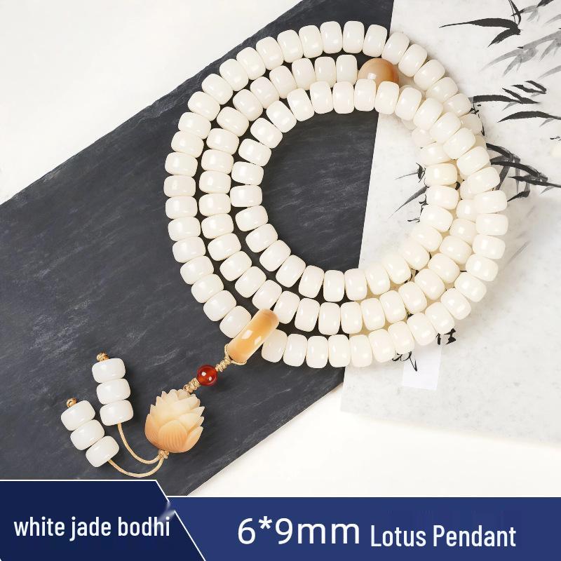 Zen Style Bodhi Root Bracelet with Lotus Pendant for Women, 108 Pink Beads